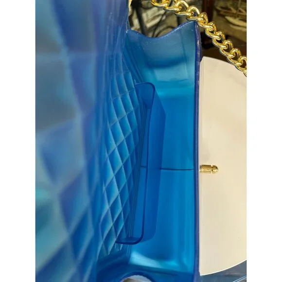 Blue Jelly Shoulder Bag With Chain Strap - Picture 11 of 13